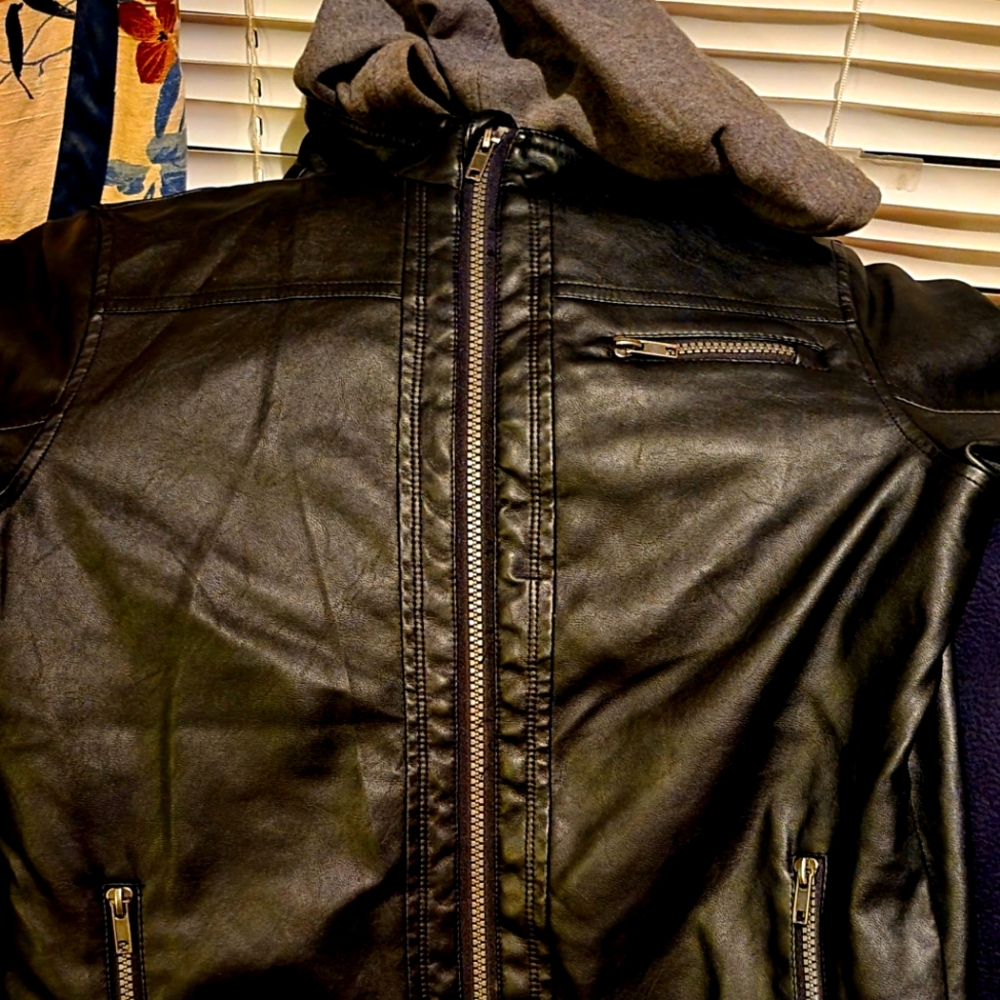Route 66 faux leather jacket with hoodie